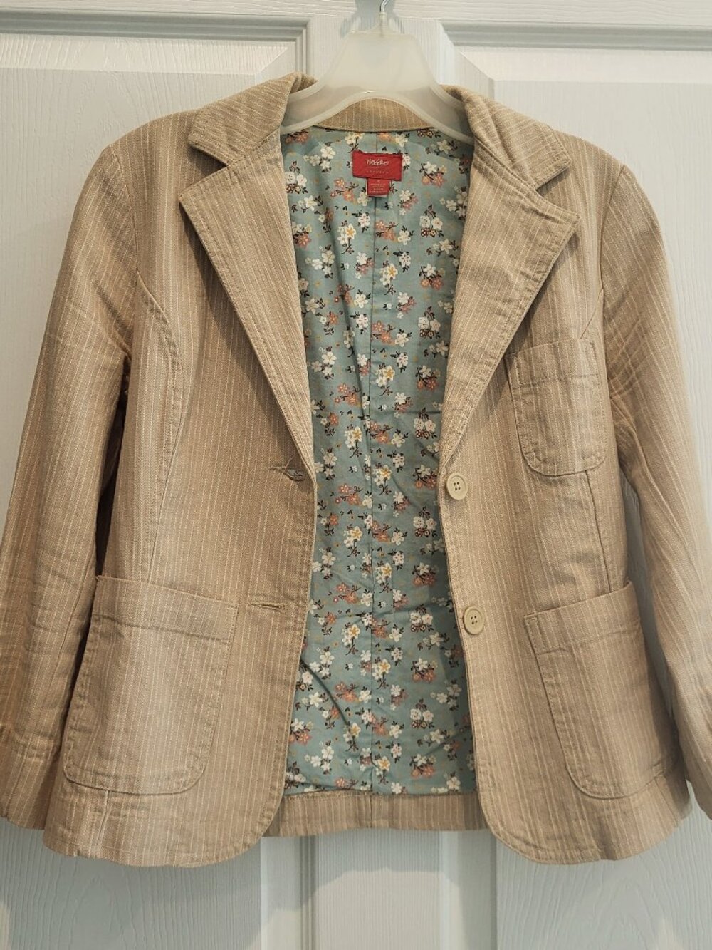 Vintage Y2K Mossimo Tailored Blazer | Tan Neutral Jacket with Floral Lining S